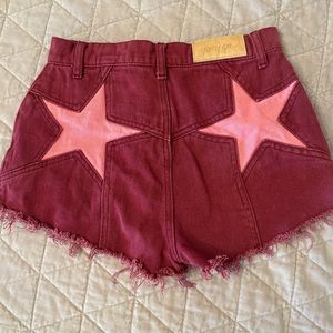 Nasty Gal “Denim Star Bum Mom Shorts” pink/maroon in US size 4